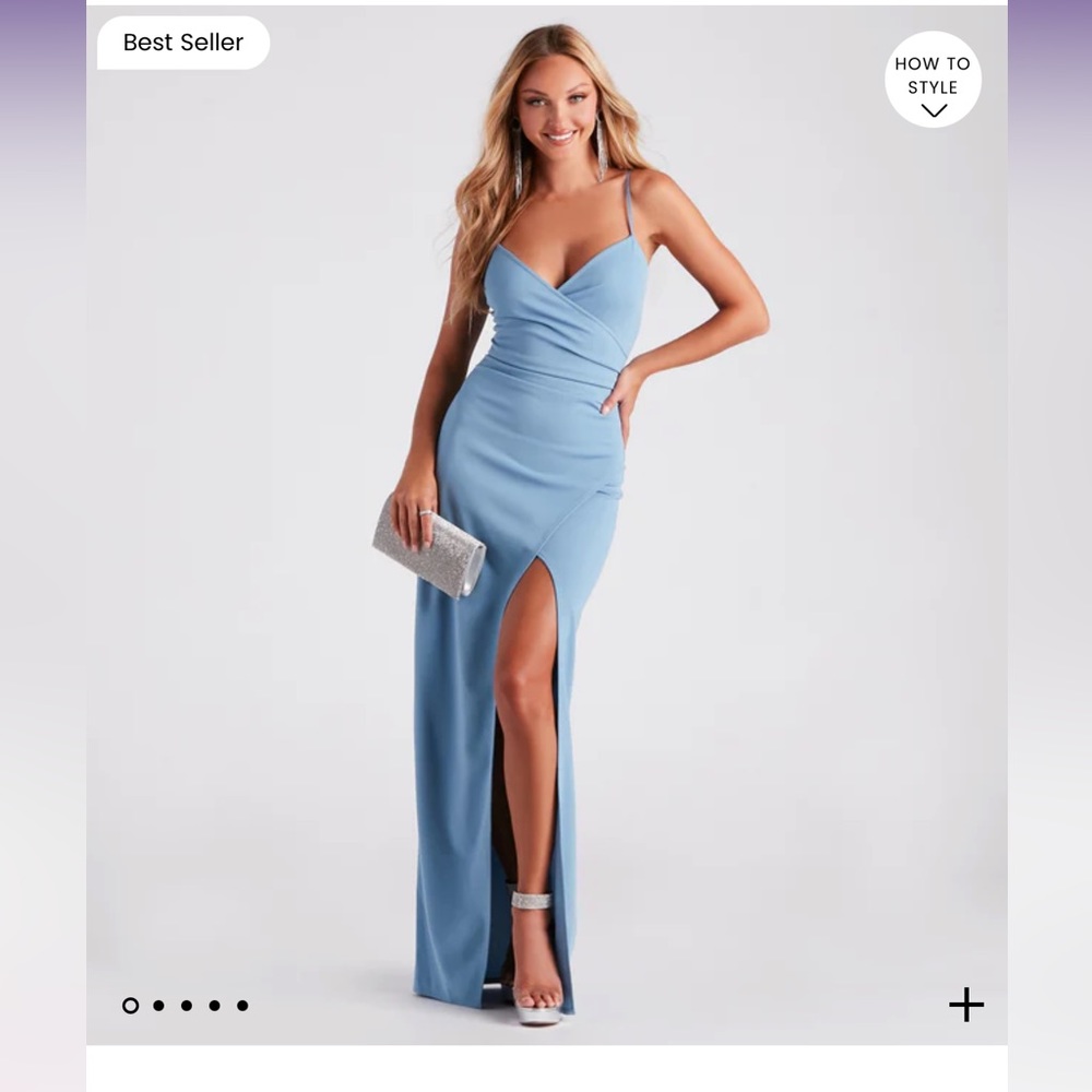 Windsor Sasha Formal High Slit Wrap Dress in Blue
